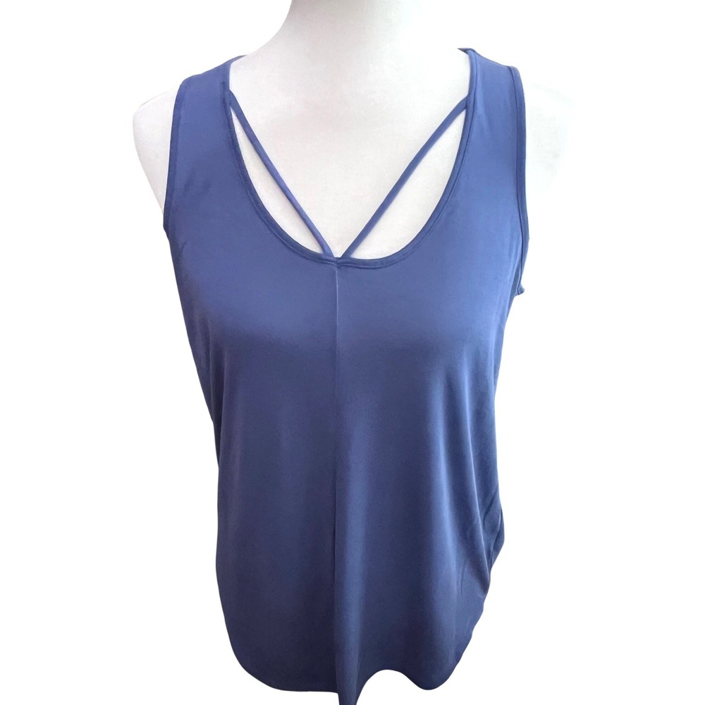 ana Women's Blue Strappy V-Neck Relaxed Fit Tank‎ Top Sleeveless Modal Blend XS